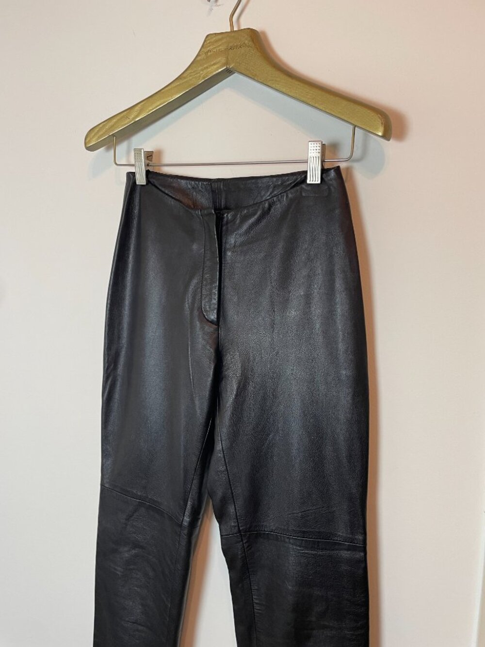 BEBE Y2K 90s Vintage Lamb Leather Low Rise Slim Black Pants \\ 2 - Picture 3 of 9